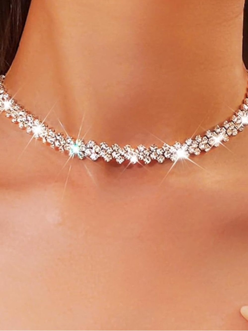 Crystal 3 row chain sparkly Rhinestone choker necklace y2k 90’s sexy Ariana
